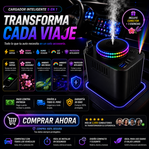 CARGADOR INTELIGENTE 6 EN 1 PARA AUTO